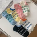 Korean style thin striped invisible socks, casual low cut summer women cotton ankle socks. - Sky Blue