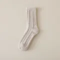 Beige fuzzy winter warm socks for men, thick plush cable-knit long tube thermal hosiery. - Light Coffee