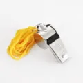 Stainless steel metal whistle with yellow lanyard for sports referee, coach, and outdoor survival. - Metal Whistle with Lanyard (Pack of 12)