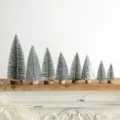 Set of diverse miniature Christmas bottle brush trees with rustic wooden bases decor - 8-piece Set / 8Pcs Mini Christmas Tree Landscape Set