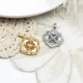 Macro close-up detail of retro palace style clover pendants with pearl shell inlays - Clover Lattice Pendant / 22.7*25mm / Gold