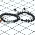 2Stuks Set 8mm Vulkanisch Gesteente Kruis Armband Yoga Zwarte Agaat Kralen Sieraden - Stijl 7
