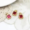 Close-up of three red zircon perfume bottle pendants in 18K gold plated copper - Red Zirconia Small Perfume Bottle Style (A0103) / 11.7*18.7mm