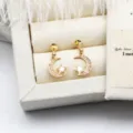 Detailed macro view showing the intricate crescent moon and star design of the earrings - Zirconia Moon Pair / 11*22mm