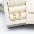 Primo piano di orecchini a perno stella luna con montatura perla in placcatura oro 18K - Paio di Stella e Luna Zirconia / 11*21.7mm