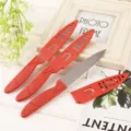 Red fruit knife set stainless steel kitchen paring knives with covers main view display - Red