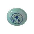 Melamine small sauce dish, light green ceramic style condiment plate with blue floral pattern. - Blue Flowers