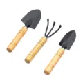 Set di 3 mini attrezzi da giardinaggio con manico in legno per piante grasse e in vaso. - Set da giardinaggio 3 pezzi (grande)