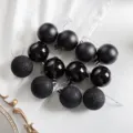 Set of elegant black Christmas ball ornaments in shiny matte and glitter finishes - 4cm (24pcs Set) / Black