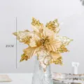 Champagne gold sequined artificial Christmas flower poinsettia decoration 21cm size - 21cm / Gold