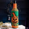 Funda decorativa de punto para botella de vino de Halloween con diseño de calabaza 28x10cm - Funda de Botella de Calabaza Amarilla