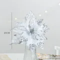 Elegant white artificial Christmas poinsettia flower with silver sequins for tree decor - 21cm / Silver