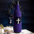 Funda de punto morada para botella de vino de Halloween con araña y cruz, 28x10cm - Funda de Botella de Araña Púrpura