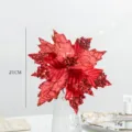 Red artificial sequined poinsettia flower for Christmas tree decoration, 21cm height - 21cm / Red