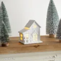 Warm white snowy LED Christmas wooden house miniature decoration for tabletop display - 22x6x7cm / Flocked White Wooden House - Style C