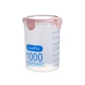 Plastik Vorratsdose mit rosafarbenem Deckel und Skala zur Aufbewahrung von Lebensmitteln. - 1000ml / Hellrosa