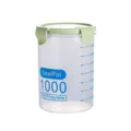 Transparenter Kunststoff-Vorratsbehälter mit grünem Deckel und praktischer Skala, 1000ml. - 1000ml / Hellgrün