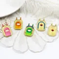 Group of vintage 18K gold plated tarot card pendants with evil eye and heart motifs - Pink Eye / 17.7x29.7mm