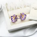 Macro detail of purple enamel flower and butterfly earring settings for DIY jewelry making - Butterfly Flower (19*20mm) / One Pair / Purple