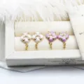 Detailed view of DIY flower-shaped earring studs in purple and white enamel finish - Four-Leaf Clover Shape (13*22mm) / One Pair / White
