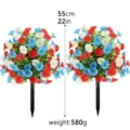 Detailansicht zeigt 55cm Höhe und 580g Gewicht der patriotischen künstlichen Blumen - Unabhängigkeitstag Bodenstecker / 2 Stück Kartonpackung