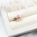 Elegant adjustable 18K gold plated ring featuring purple and pink enamel flowers - Pink Purple Flower Style
