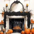 Halloween black cedar garland decoration for fireplace mantel and front door decor - 2.7m 90 Heads / Black