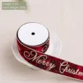A roll of burgundy velvet Christmas ribbon with gold Merry Christmas glitter text - 6.3cm Wide 9.1m Long / Burgundy