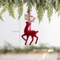 Wine red flocked reindeer Christmas ornament with glitter antlers for holiday decoration - Reindeer Ornament / Burgundy