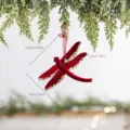 Flocked burgundy dragonfly Christmas tree ornament with glitter edges and dimensions - Dragonfly Pendant / Burgundy