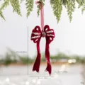 Burgundy flocked velvet Christmas bow ornament for festive tree decoration 17cm size - Bow Pendant / Burgundy