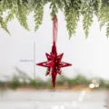 Burgundy flocked Christmas star ornament with gold glitter accents and dimensions - Star Pendant / Burgundy