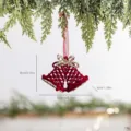 Burgundy flocked Christmas bell ornament with gold glitter bow, 10.5cm width size - Double Bell Pendant / Burgundy