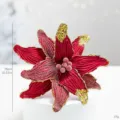 Decorative wine red velvet Christmas flower with gold glitter edges, 26cm diameter - Burgundy