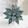 Elegant green velvet Christmas poinsettia with ice crystal details for tree decor - Green
