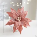 Artificial champagne poinsettia Christmas flower with icy glitter, 26cm diameter - Pink