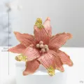 Elegant champagne pink velvet artificial Christmas flower with gold glitter accents, 26cm - Pink