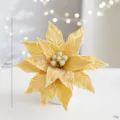 Golden Christmas poinsettia artificial flower with glitter ice crystals, 26cm size - Gold