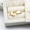 Close-up of DIY moon and cloud earring settings with white shell inlay and zircons - Moon and Cloud Pair / 15*17mm
