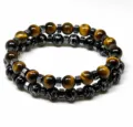 Edelstein 8mm Tigerauge und schwarze Achat Perlen Armband für Yoga Meditation Stil. - Zufällige Mischfarben