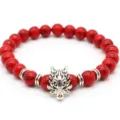 Bracciale di perle in pietra rossa con ciondolo a testa di drago argento per yoga - Testa di Drago Argentata / Rosso