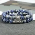 Set van 2st 8mm blauwe steen kralen armband met boedha hoofd bloem yoga sieraden - Kleur 6