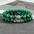 Groene malachiet kralen yoga armband set met Boeddha hoofd bedel en metalen buis. - Kleur 4