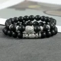 Set van mat zwarte kralen yoga armbanden met zilveren Boeddha hoofd bedel voor dagelijks. - Kleur 14