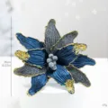 Blue and silver velvet Christmas poinsettia flower with gold glitter edges for DIY decor - Dark Blue