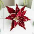 Artificial red flocked poinsettia Christmas flower hanging decoration with gold glitter - 26cm / Wine Red Velvet Christmas Flower
