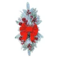 Flocked Christmas staircase swag featuring a large red velvet bow and festive ornaments - Non-Luminous / 60*30cm / Red