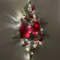 Elegant festive Christmas teardrop wreath decorated with LED lights and red velvet bow - Lightweight / 60*30cm / Red