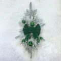 Festive Christmas stair swag with green velvet bow and frosted pine needles for home decor - Non-Luminous / 60*30cm / Green
