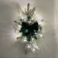Frosted Christmas stairs swag with green velvet bow and LED lights for home decor - Lightweight / 60*30cm / Green